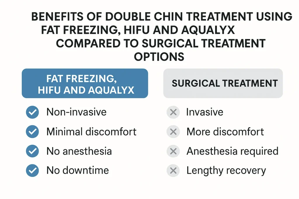 Graphic about the benefits of double chin treatment Barking - from LA LIPO