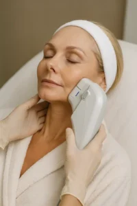 Woman receiving HIFU non surgical facelift treatment Barking