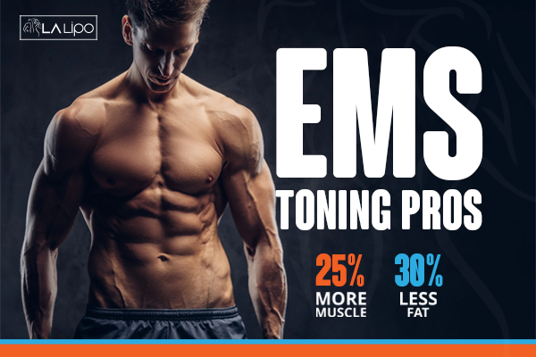 Graphic of man with toned body showing the benefits of LA-EMS Body Sculpting Barking treatment