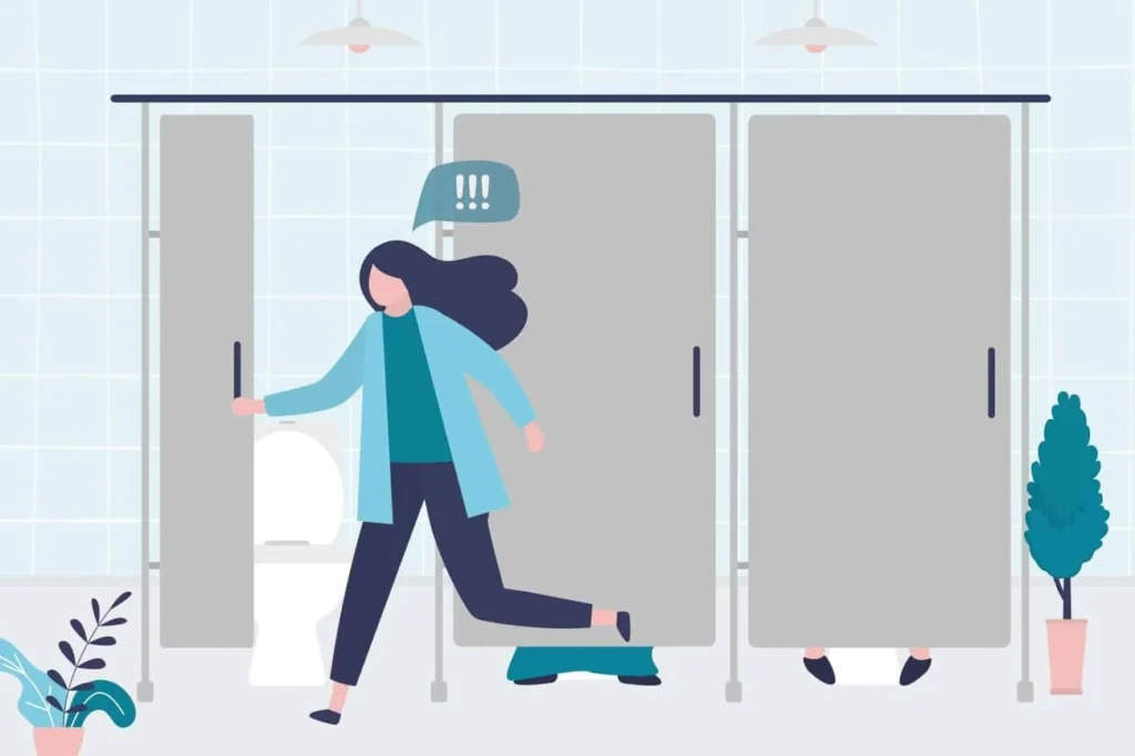 graphic of Urine incontinence Barking woman running to the toilet.