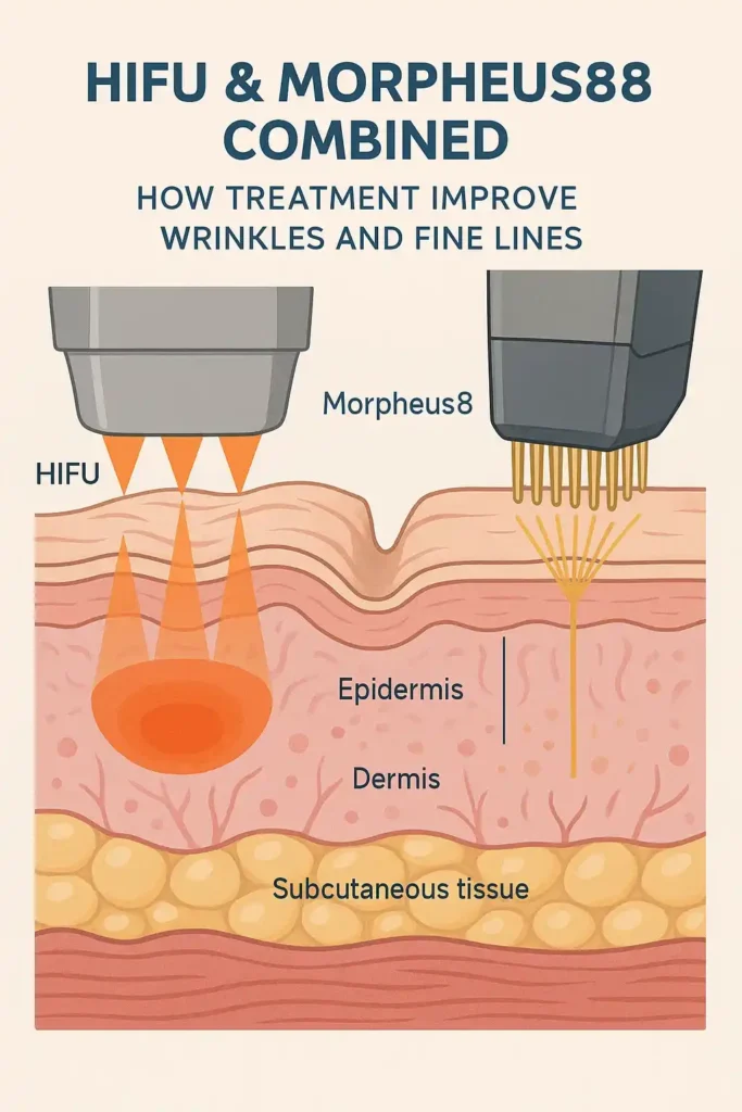 Diagram showing HIFU & Morpeus8 Barking and the benefits for reduction in wrinkles and fine lines
